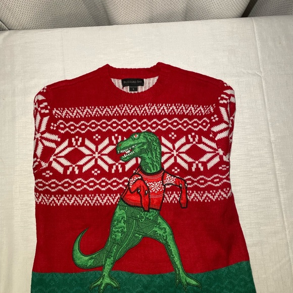Dinosaur Holiday Sweater in Red and Green - Picture 3 of 3
